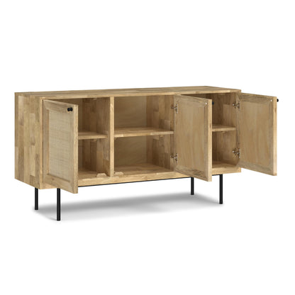 SIMPLIHOME Reeves 57 inch x 18 inch Rectangle Contemporary Modern Sideboard Buffet in Natural for The Dining Room and Kitchen