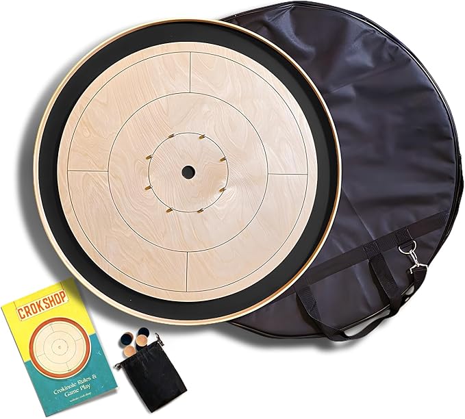 Tournament Crokinole Board – 26 Regulation Size | Solid Wood Fast Surface | Professional Game Set w/Discs &amp Carry Bag | Approved by National Crokinole Association Standards - Black