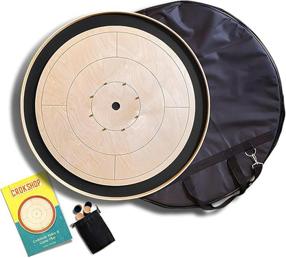 Tournament Crokinole Board – 26 Regulation Size | Solid Wood Fast Surface | Professional Game Set w/Discs &amp Carry Bag | Approved by National Crokinole Association Standards - Black