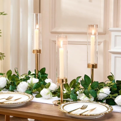 Gold Hurricane Candle Holders Set of 6, Tall Metal Windproof Glass Taper Candle Holder for Candlestick, Candle Sticks Decor, Table Centerpieces for Wedding, Candlelit Dinner Party Fireplace Decoration