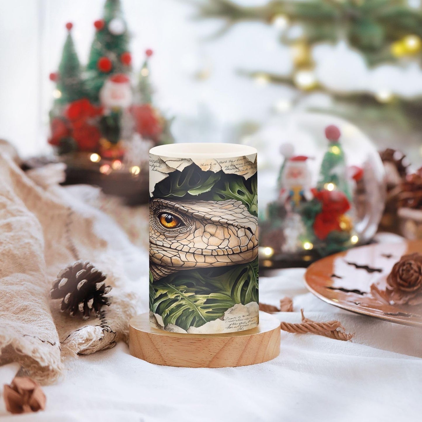 ALAZA Flameless Candles with Remote Timer,Dinosaur Palm Leaves Battery Operated Candles Set of 2 LED Tea Lights Flickering Pillar Votive Candles for Indoor Outdoor Decor