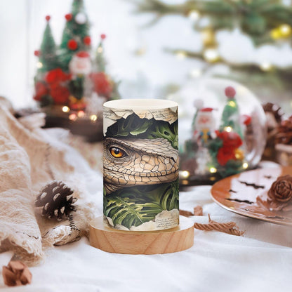 ALAZA Flameless Candles with Remote Timer,Dinosaur Palm Leaves Battery Operated Candles Set of 2 LED Tea Lights Flickering Pillar Votive Candles for Indoor Outdoor Decor