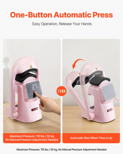 VEVOR Auto Hat Heat Press Machine, with 2pcs Interchangeable Platens, Automatic Open and Release, Touchscreen for Precise Time and Temperature Control, Heat Transfer Printing for Caps, Hats, Pink
