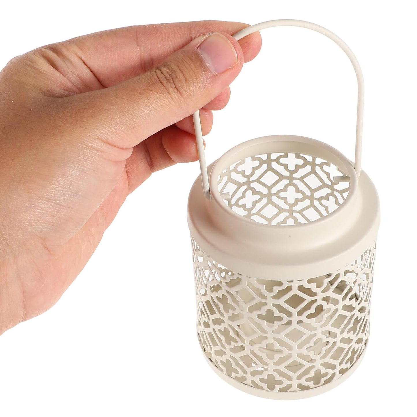 HYTROVE Iron Art Hollow-Out Candle Holder, White Decorative Candlestick for Restaurant and Tabletop, Elegant Lantern for Home Dinner Centerpiece