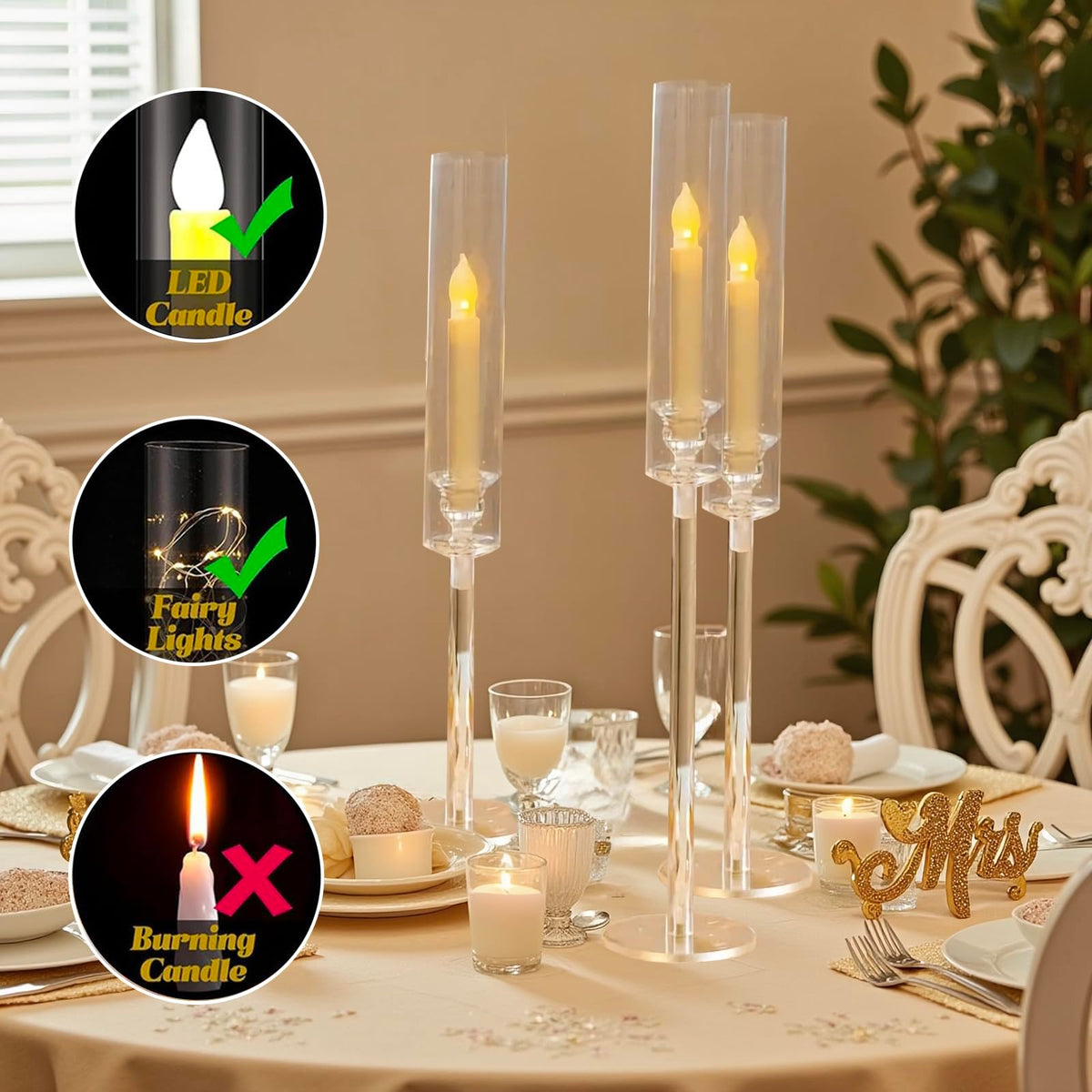 Vincidern 12pcs Clear Taper Candle Holder Centerpieces for Tables, Acrylic Candlestick Holder for Table, Long Candle Stick Candle Stand for Wedding Party Holiday, Event Decor