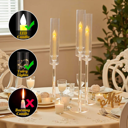 Vincidern 12pcs Clear Taper Candle Holder Centerpieces for Tables, Acrylic Candlestick Holder for Table, Long Candle Stick Candle Stand for Wedding Party Holiday, Event Decor