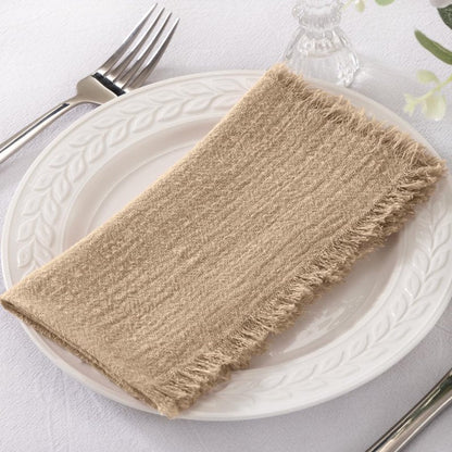 Socomi Set of 6 Linen Napkins Caramel Easter Spring Cloth Napkins Washable Cotton Dinner Napkins Fringe 17"x17" for Wedding Party Bridal Baby Shower Birthday Table Decorations