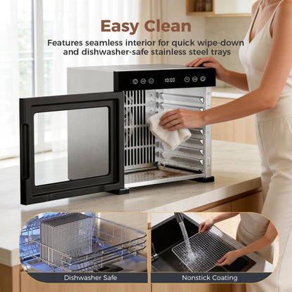 Food Dehydrator machine, 8-Tray Stainless Steel Food Dryer with Timer & Temp Controls, Even-Drying and Auto Shut-off, Quiet Dehydrator Machine for Jerky, Fruit, Herbs, Dog Treats, 650W Powerful