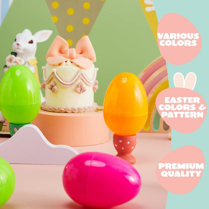 JOYIN 3.15" 144 PCS Plastic Easter Eggs 6 Golden Eggs, Large Empty Eggshells Fillable for Easter Hunt, Parties, Basket Stuffers Filler, Classroom Prize Supplies