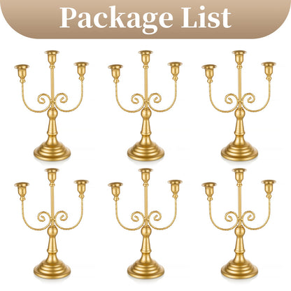 Sziqiqi Gold Taper Candle Holder for Centerpiece - 3-arm Candlesticks Holder for Wedding Table Centerpieces Metal Candle Stick Holders for Fireplace Mantle Set of 6