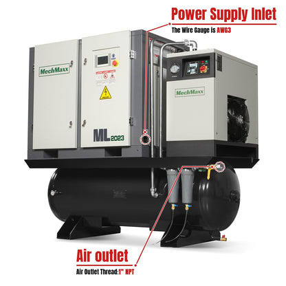 MechMaxx 20HP Combined Rotary Screw Air Compressor with Dryer & 105-Gal ASME Tank | 78 CFM, 116 PSI, 230V 3-Phase – Industrial Grade,Model ML2023