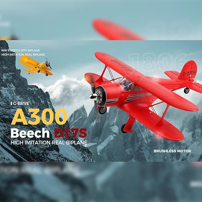 XK A300 Beech D17S RC Airplane EPP Remote Control Airplane Biplane 3D/6G 2.4G 4CH Brushless 550mm Wingspan Fixed Wing RC Aircraft with Quick Release Military Plane Gift -RTF