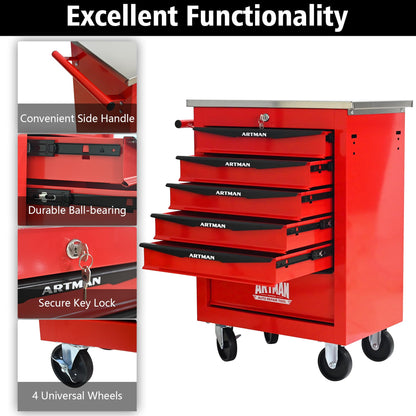 KEIKI 6 Drawers Tool Cart on Wheels,Multifunctional Rolling Tool Chest Tool Storage,Drawers Rolling Tool Trolley Organizer Tool Case for Garage, Warehouse, Workshop, Repair Shop (Red)