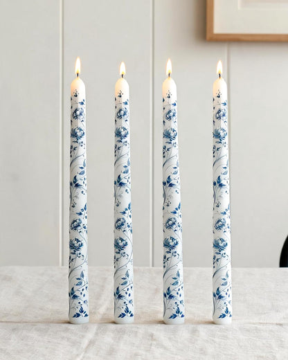 MAITREYA Chinoiserie Taper Candles Blue and White Chinoiserie Decor Candlesticks for Wedding Party Home Table Centerpiece Christmas Halloween Gifts-10Inch,4 Pcs,Peony