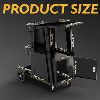 TOOLIOM Welder Cart & Welding Trolley for MIG/TIG/Stick Welders & Plasma Cutters Heavy Duty, Large Capacity Lockable Cabinet & 360 Swivel Wheels