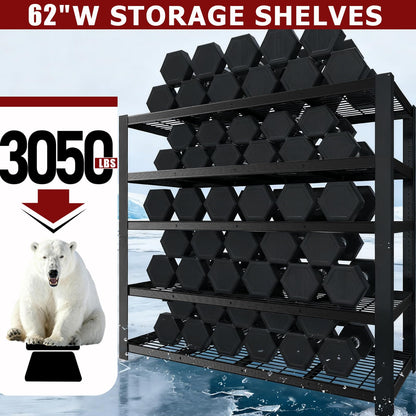 ZEUKMXOO 62" W 3050LBS Storage Shelves Unit,5 Tier Heavy Duty Metal Shelving Unit and Storage Large Rack,72" H x62 W x24 D Adjustable Metal Shelving Unit,Garage Shelves for Basement,Warehouse