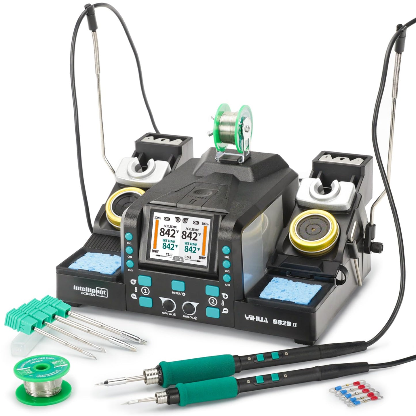 YIHUA 982D-II 2-IN-1 Digital Soldering Iron Kit, Precision Soldering Station with C210 and C245 Precision Soldering Iron, Auto Calibration, Adaptive Display, PID Temperature Control, Rapid Heating