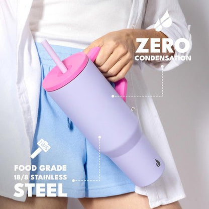 Elemental 40 oz Tumbler with Handle and Straw - Spill Proof Insulated Stainless Steel Commuter for Cold Beverages - Travel Coffee Mug with 2 Straws & Spill Proof Lid - 40oz - Lilac Tie Dye