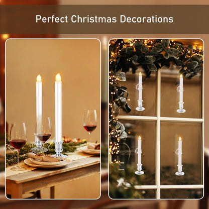 Qmioti 8 Pack Christmas Window Candles, Battery Operated Window Candles with Timer Remote, LED Window Candle with Candle Holders Suction Cups for Christmas Decorations, Silver