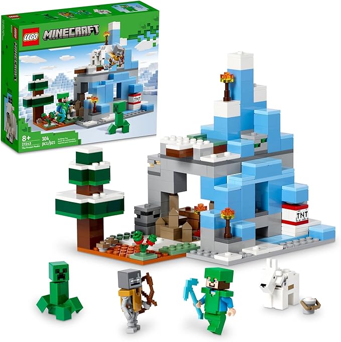 LEGO Minecraft The Frozen Peaks 21243 Cave Mountain Set with Steve Creeper Goat Figures &amp Accessories ICY Biome Toy for Kids Age 8 Plus Years Old