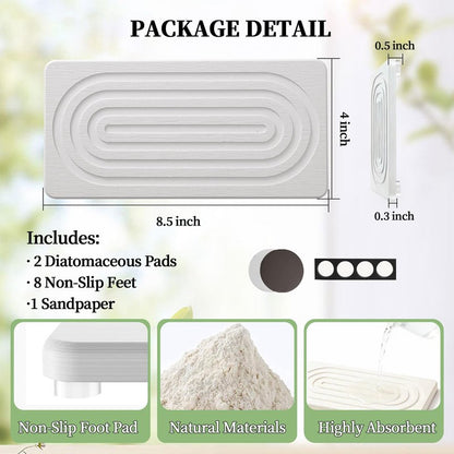 2 PCS Water Absorbing Diatomite Coasters, Stone Drying Mat for Kitchen Counter, Quick Dry Stone Mat Trays for Bathroom Kitchen Counter, Soap Dish Tray Used for Hand Soaps (White, 8.3" x 4")