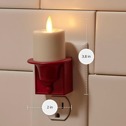 Luminara Flameless Candle Nightlight w/Dusk to Dawn Light Dark Auto Sensor, Red Wall Plug Indoor Night LED Light w/Real-Flame Effect Technology, Bathroom Bedroom Hallway, No Remote Needed