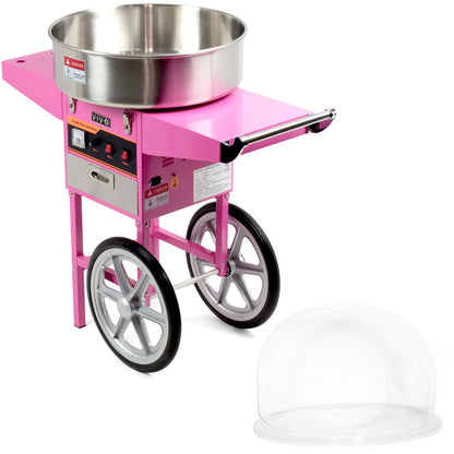 VIVO Pink 1030W Electric Cotton Candy Machine Cart, Mobile Rolling Candy Floss Maker, 20 inch Stainless Steel Bowl, Bubble Shield Cover Sugar Scoop and Drawer, Easy Home or Commercial Use, CANDY-KIT-2