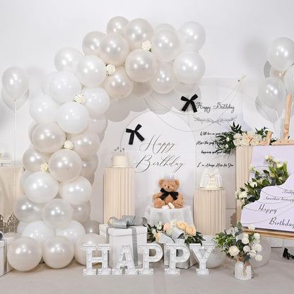 Pearl White Balloons, 50 PCS 12 Inch Double Stuffed Pearl Sand White Balloons with Thick Ivory Latex Balloon for Wedding Engagement Baby Shower Bridal Birthday Anniversary Party Decorations Supplies