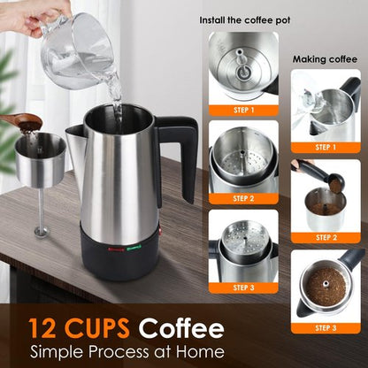 HOMOKUS Electric Coffee Percolator 12 CUPS Percolator Coffee Pot,800W Percolator Coffee Maker Stainless Steel with Clear Knob Cool-touch Handle,Coffee Pot Percolator Auto Keep Warm Function