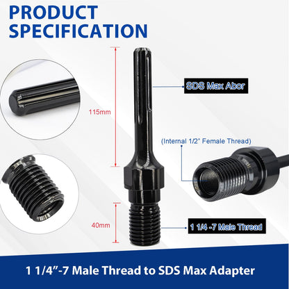 DaduoRi 8 Inch Wet Core Drill Bit & SDS Max Shank Drill Adapter - 8" Diameter Core Bits for Concrete, 14" Drilling Depth, 1-1/4"-7 Thread Diamond Core Bit for Cured Concrete, Masonry, Brick