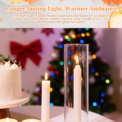 Hurricane Glass Candle Holders Set of 16, 11.8" H Clear Cylinder Windproof Candle Holder Chimney Tubes, Taper Glass Candlestick Holders for Home Decor Wedding Party Table Centerpieces