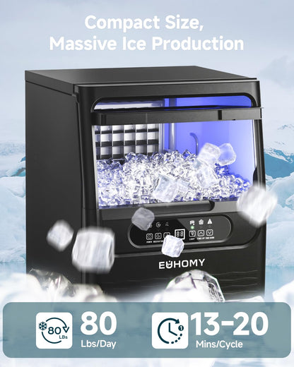 EUHOMY Commercial Ice Maker Machine,80lbs/24H,36 Ice Cubes in 8-12 Mins,Under Counter Ice Maker with Water Filter,12lbs Storage Capacity,Freestanding Ice Machine for Home/Bar/Cafe/Restaurant