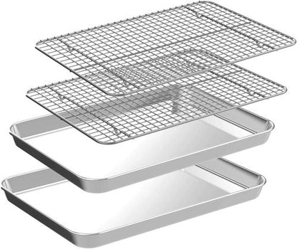 CEKEE Stainless Steel Jelly Roll Pan Set - 2 Baking Pans & 2 Cooling Racks, Nonstick & Rust Proof, 15.94 x 12 x 1 Inch