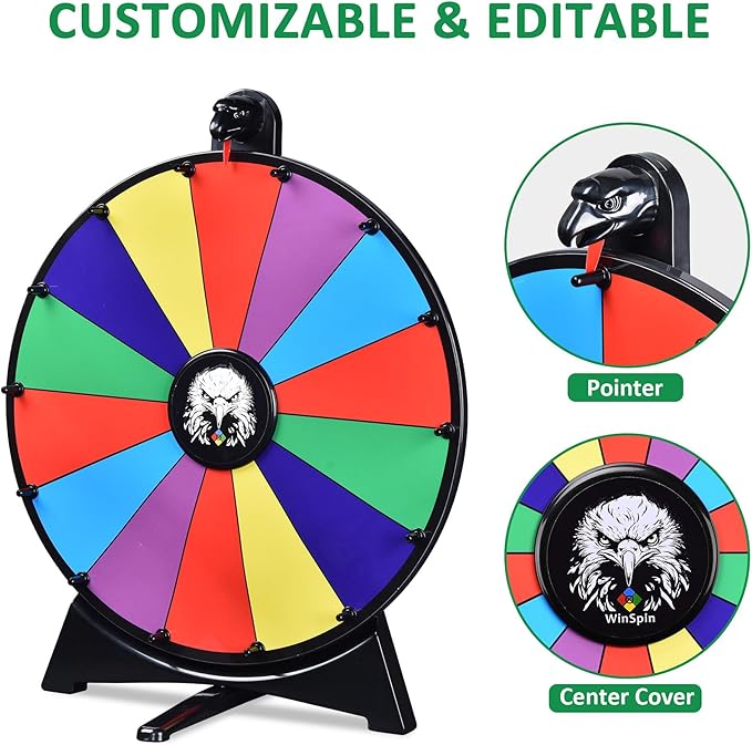 WinSpin Prize Board Kit 20 Prize Wheel &amp 30x19 Drop Board Foldable Stand Disk Spinning Wheel Fortune Game Eagle for Pub Party Trade Show Carnival