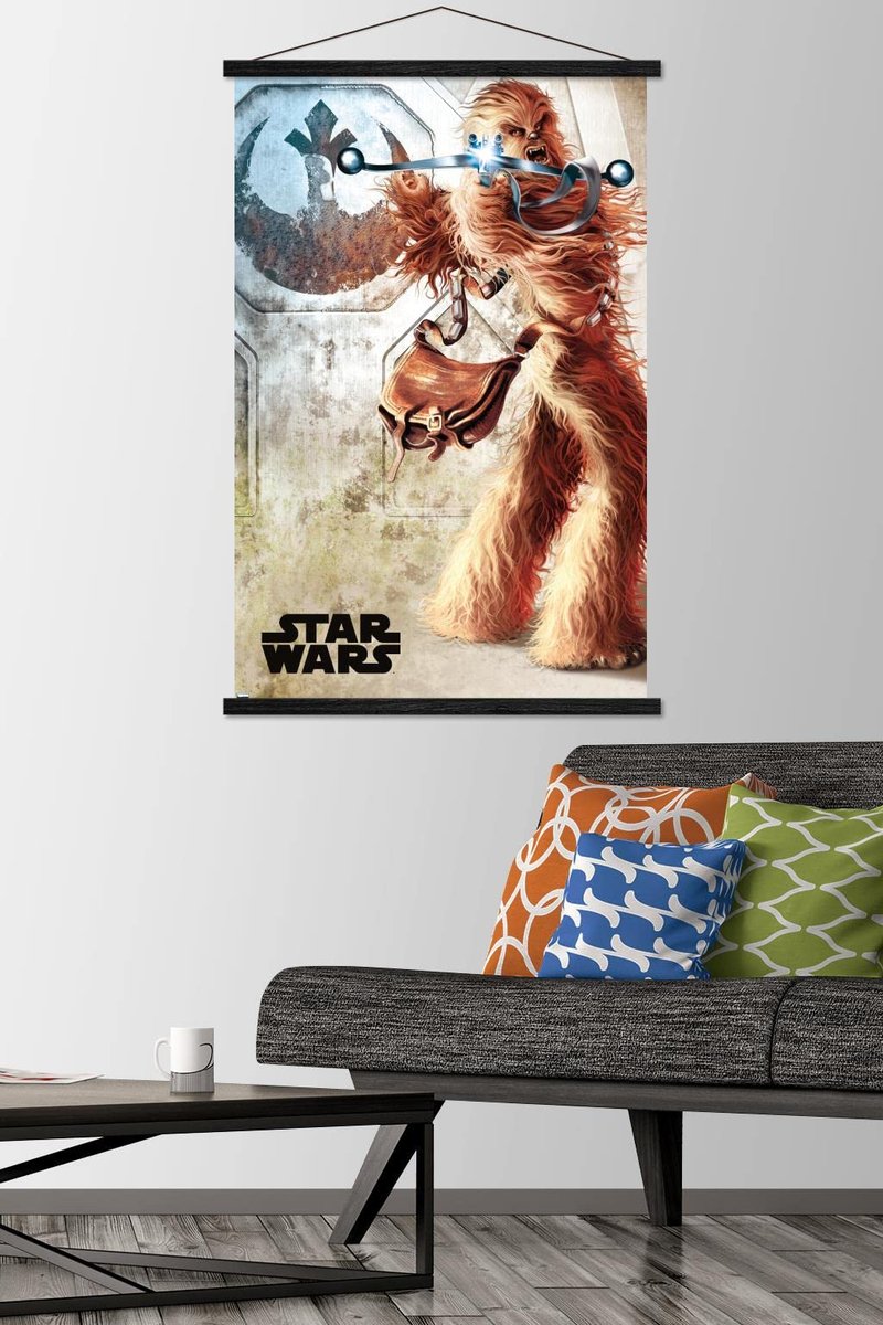 Trends International Star Wars: A New Hope-Chewy Wall Poster with Magnetic Frame, 22.375" x 34", Premium Print and Black Hanger Bundle