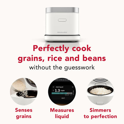 KitchenAid Compact 8 Cup (1.9 Liter) Grain and Rice Cooker with Automatic Sensing and Integrated Scale, KGC2154, Porcelain White
