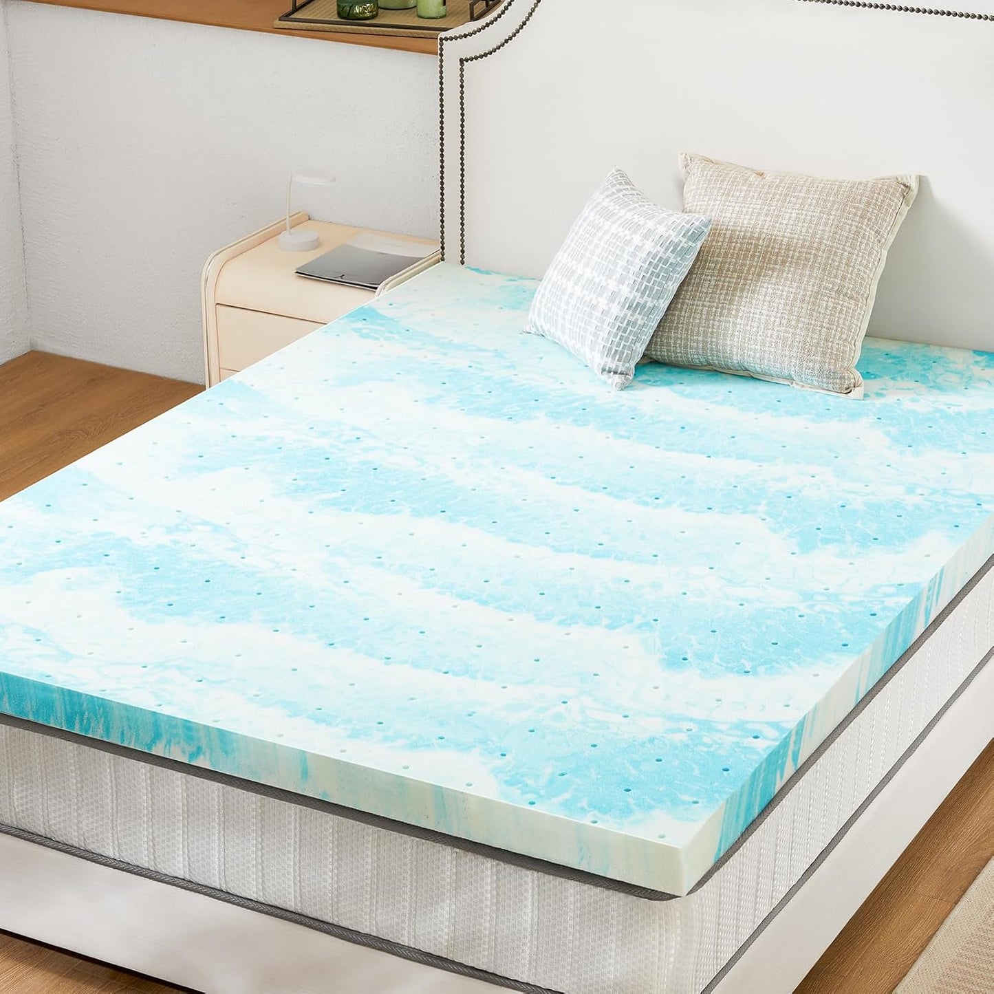Sweetcrispy Memory Foam Mattress Topper - 3 Inch Gel Infused Cooling Pad for Full Size Bed | CertiPUR US Certified, Breathable Blue