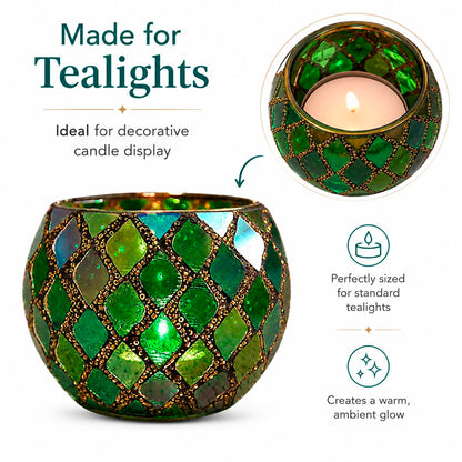 Votive Candle Holder Tea Lights - Glass Candle Holders, Mosaic Tealight Candle Holder, Candle Jar Cup for Wedding Centerpiece Party Table Decorations, Valentines Day Decor