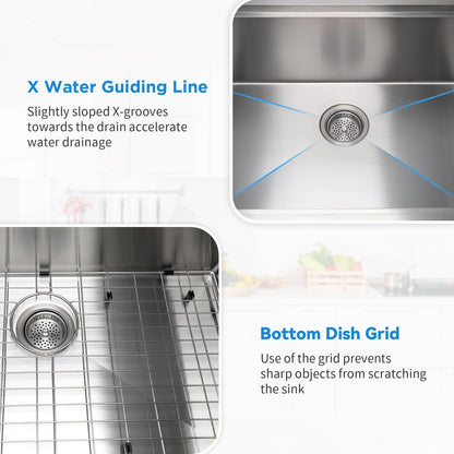 SANYCASA 30 Inch Undermount Kitchen Sink Superior Drain Kitchen Sinks 11 Gauge (3mm) Stainless Steel, Single Bowl Integrated Ledge Multifunctional Workstation Set -
