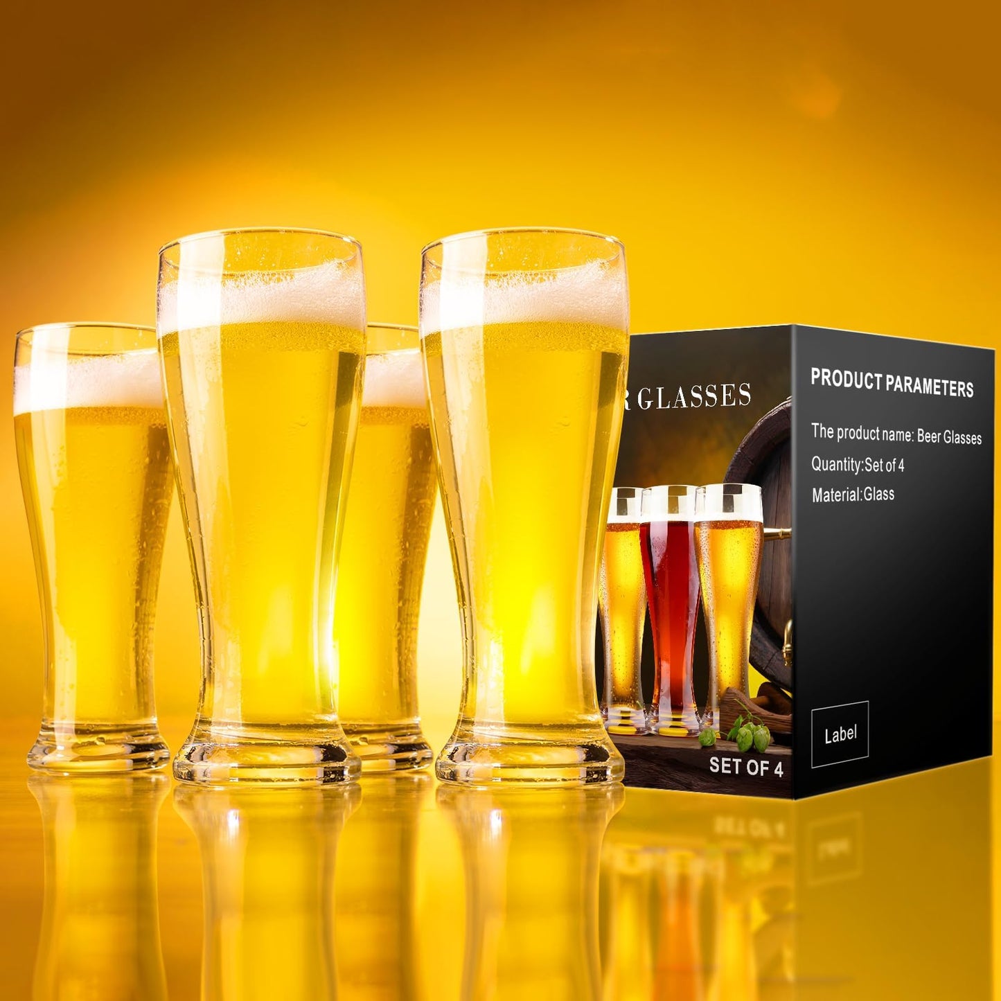 PARACITY Beer Glasses 14 oz, Pint Glasses Set of 4, Pilsner Wheat Beer Glasses, Glasses Drinking Set, Glassware Gift for Men