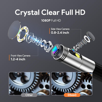 DEPSTECH Dual Lens Borescope Camera with Light, Two-Way Articulating Borescope, 5" IPS Dual View Endoscope with 0.33in Slim Probe, 1080P Waterproof Inspection Camera for Wall Auto Engine Inspect-5FT
