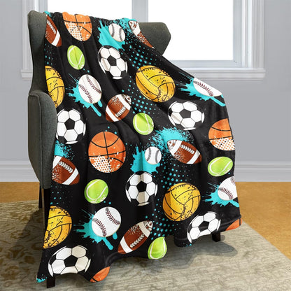 YISUMEI Sports Balls Fleece Blanket Plush and Warm Football Basketball Baseball Throw for Sport Fans Kids Adults Gifts 50"x60"