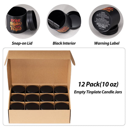 Nexuraze Empty Candle Tins for Making Candles with Lids, Tinplate Material, Warning Label Printed on Can Bottom (Black & Colorful)