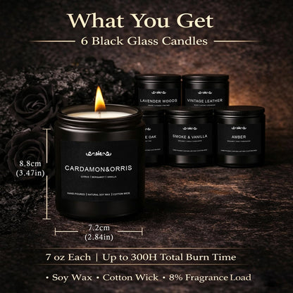 Candles for Men, 6 Pack Soy Wax Gift Set, 300H Long Lasting Home Fragrance with Masculine Scents, Gift for Dad, Husband or Boyfriend
