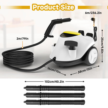 Steam Cleaner,Multipurpose Neat Canister Steamer with 27 Accessories, 5 Mins Heating with 1.5L Tank,Rolling Cleaning Machine for Carpet, Floors,Windows,Mirrors,Glass and Cars (White3)