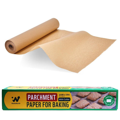Unbleached Parchment Paper Roll, 15 in x 210 ft Unbleached Non-Stick Baking Paper, Heat Resistant & Food Grade Brown Parchment for Baking, Oven, Cooking, Grilling, Air Fryer