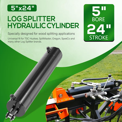 5"x24" Heavy Duty Hydraulic Cylinders Log Splitter Hydraulic Cylinder Double Acting Universal Hydraulic Cylinder 5" Bore 24" Stroke 2" Rod 3500 PSI