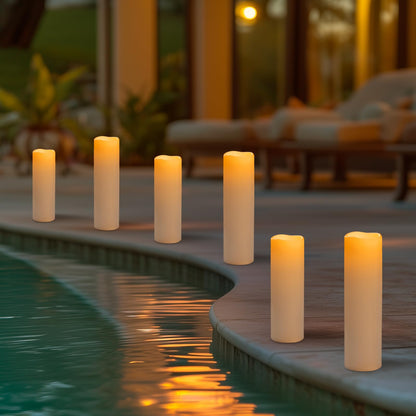 Yongmao 4" x 14" Large Waterproof Outdoor Flameless Candles Battery Operated LED Flickering Pillar Candles with Remote and Timer for Indoor Outdoor Lanterns, Off White, Long Lasting, Set of 2