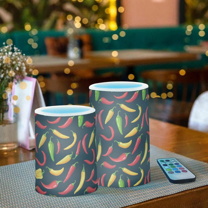 Pigsaly Flameless Candles Battery Operated Spicy Vegetables Hot Pepper Chilli Flickering Led Pillar Candles with Remote Control Colour Changing Warm Light Candles for Halloween Christmas Wedding