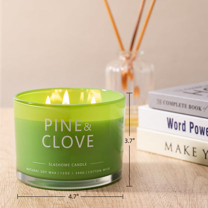 Pine & Clove Scented Candle, Luxury Large 3 Wick Soy Candle 12 Oz, 60+ Hour Long Lasting Clean Burn, Elegant Aromatherapy Home Decor, Housewarming & Birthday Gift for Men & Women